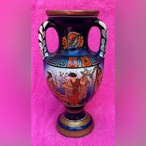 Greek Bassalos Style Decorative Vase with Handles approx 5.5” tall